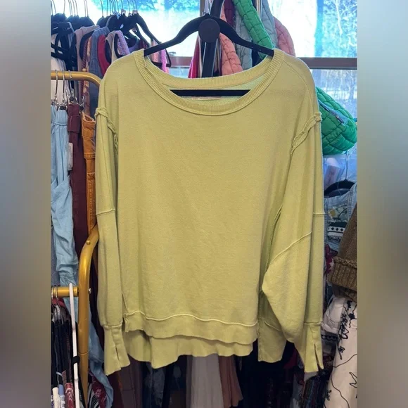 NWOT Free People We The Free Camden Sweatshirt - lightning bolt lime - XS - Picture 5 of 7